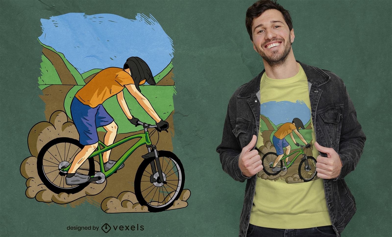 Diseño de camiseta de ilustración de bicicleta de montaña.
