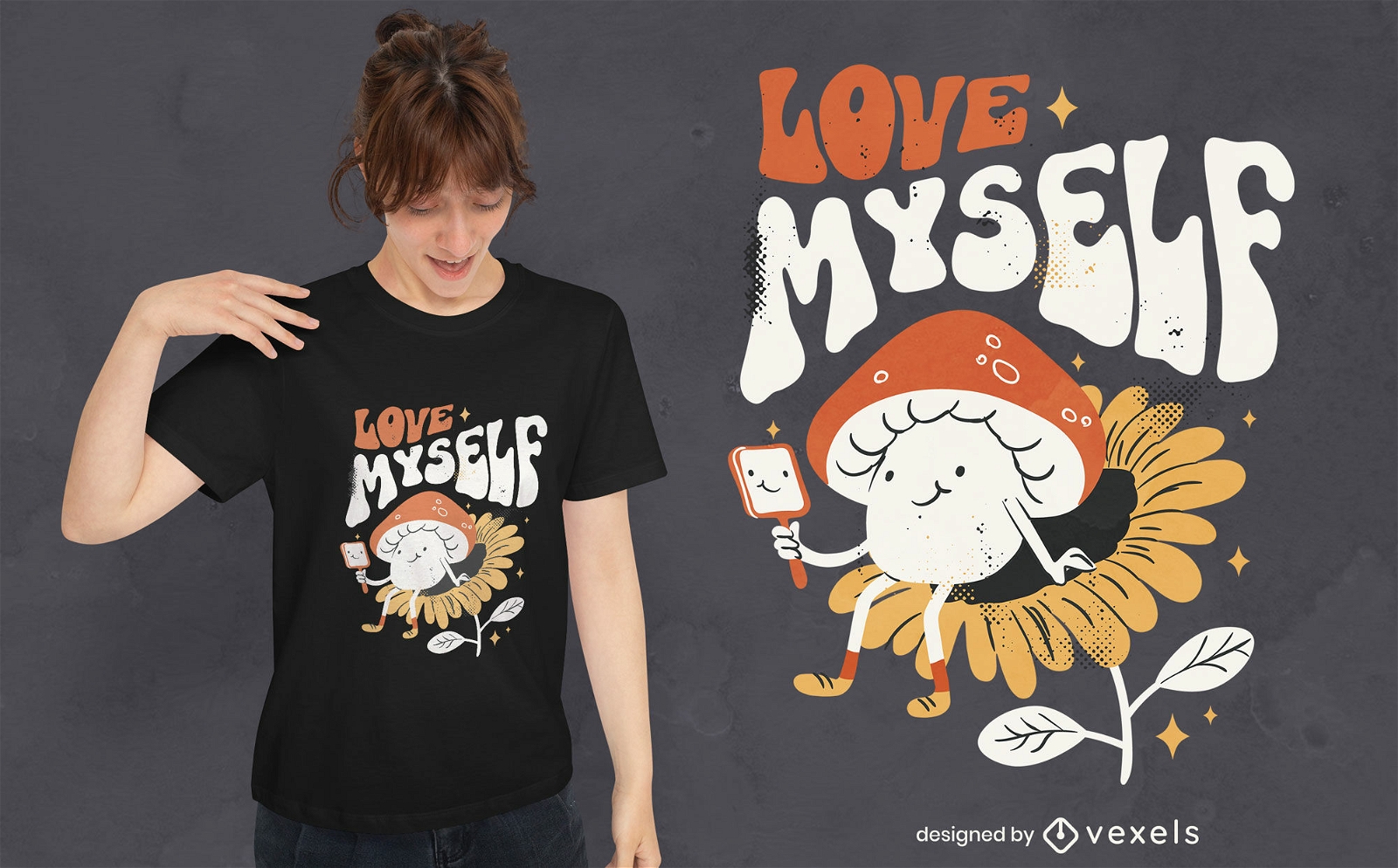 Confident mushroom with mirror t-shirt design