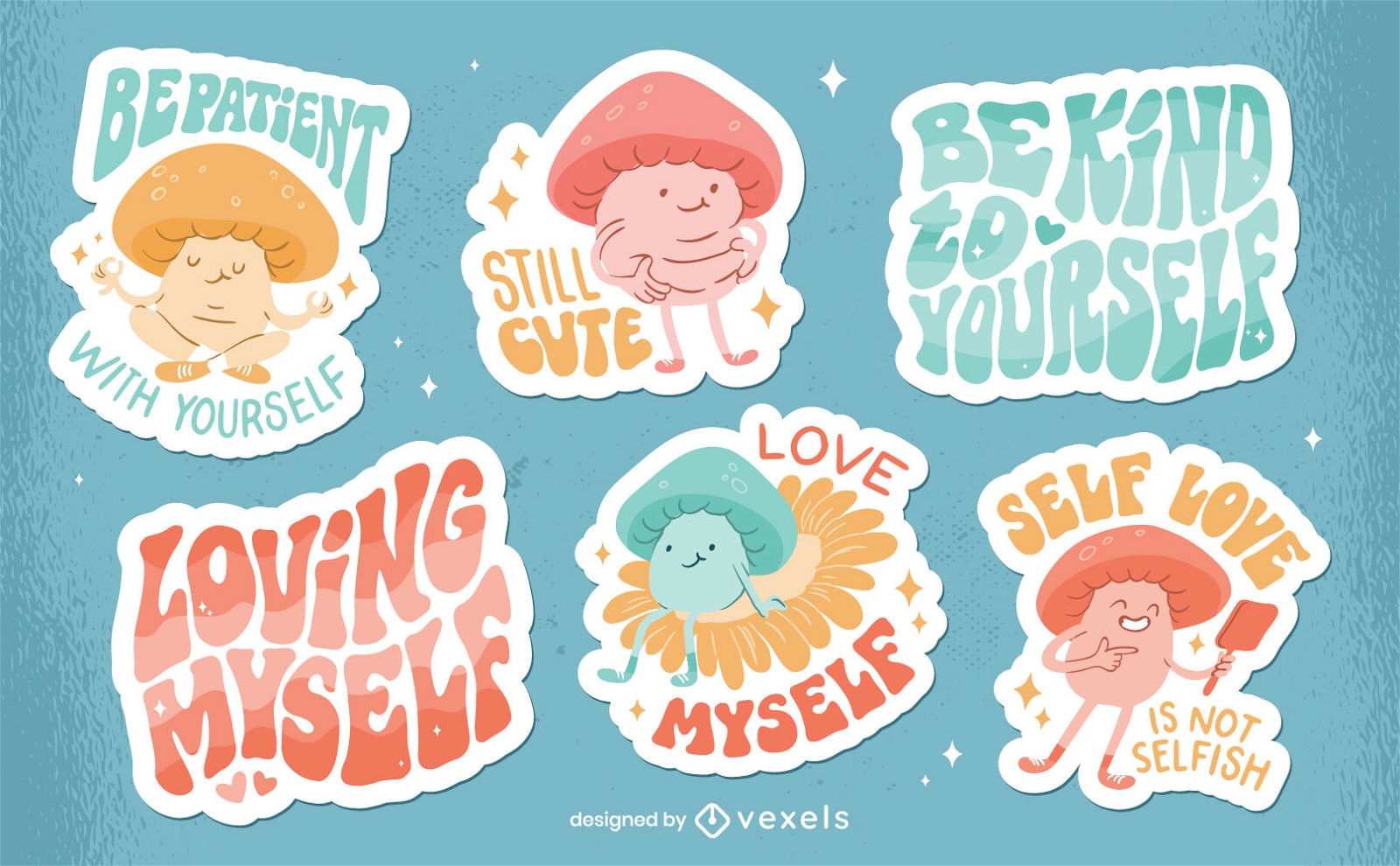 Self love mushrooms stickers set