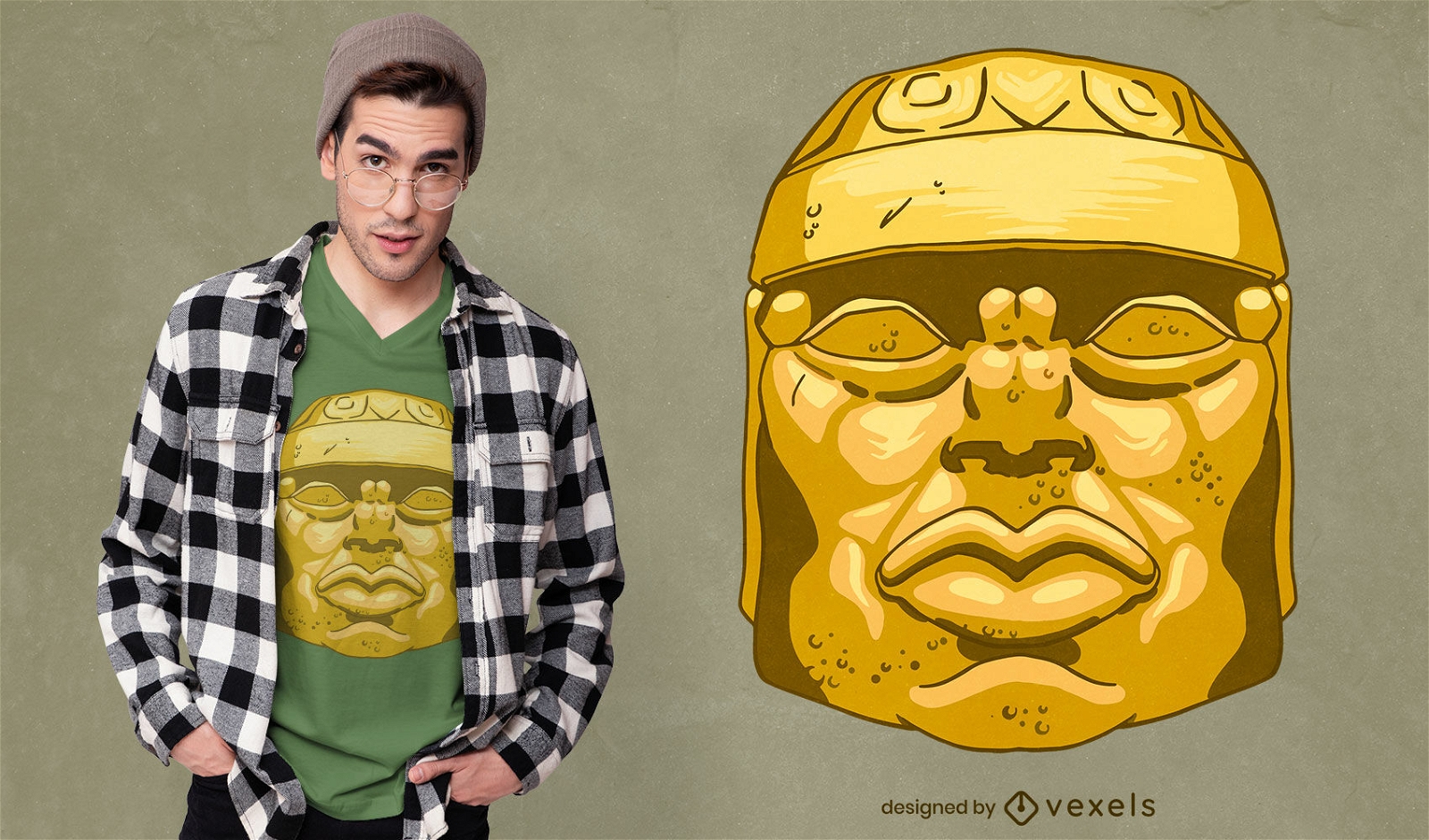 Olmec head sculpture t-shirt design