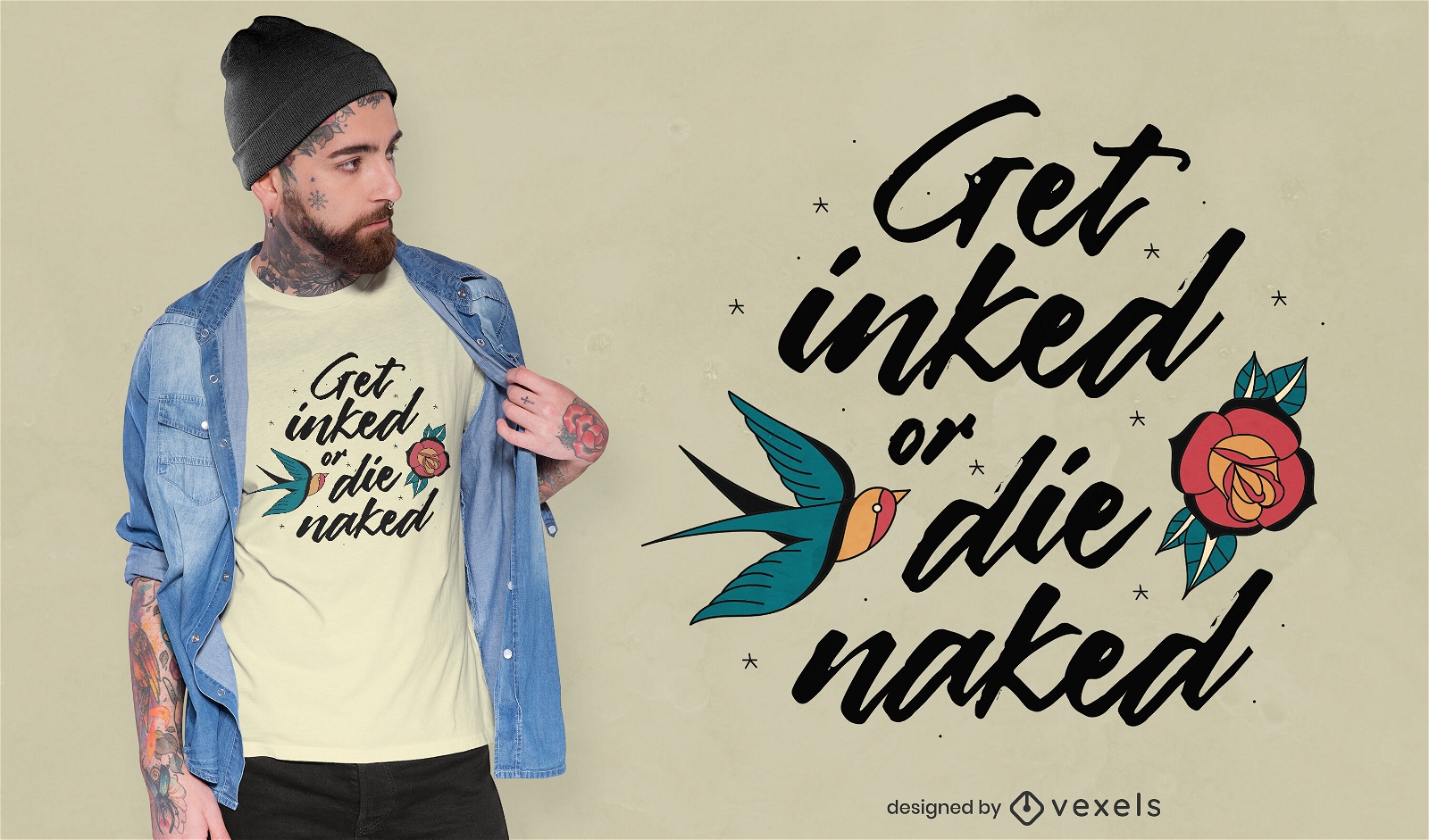 Holen Sie sich eingefärbtes Tattoo-T-Shirt-Design