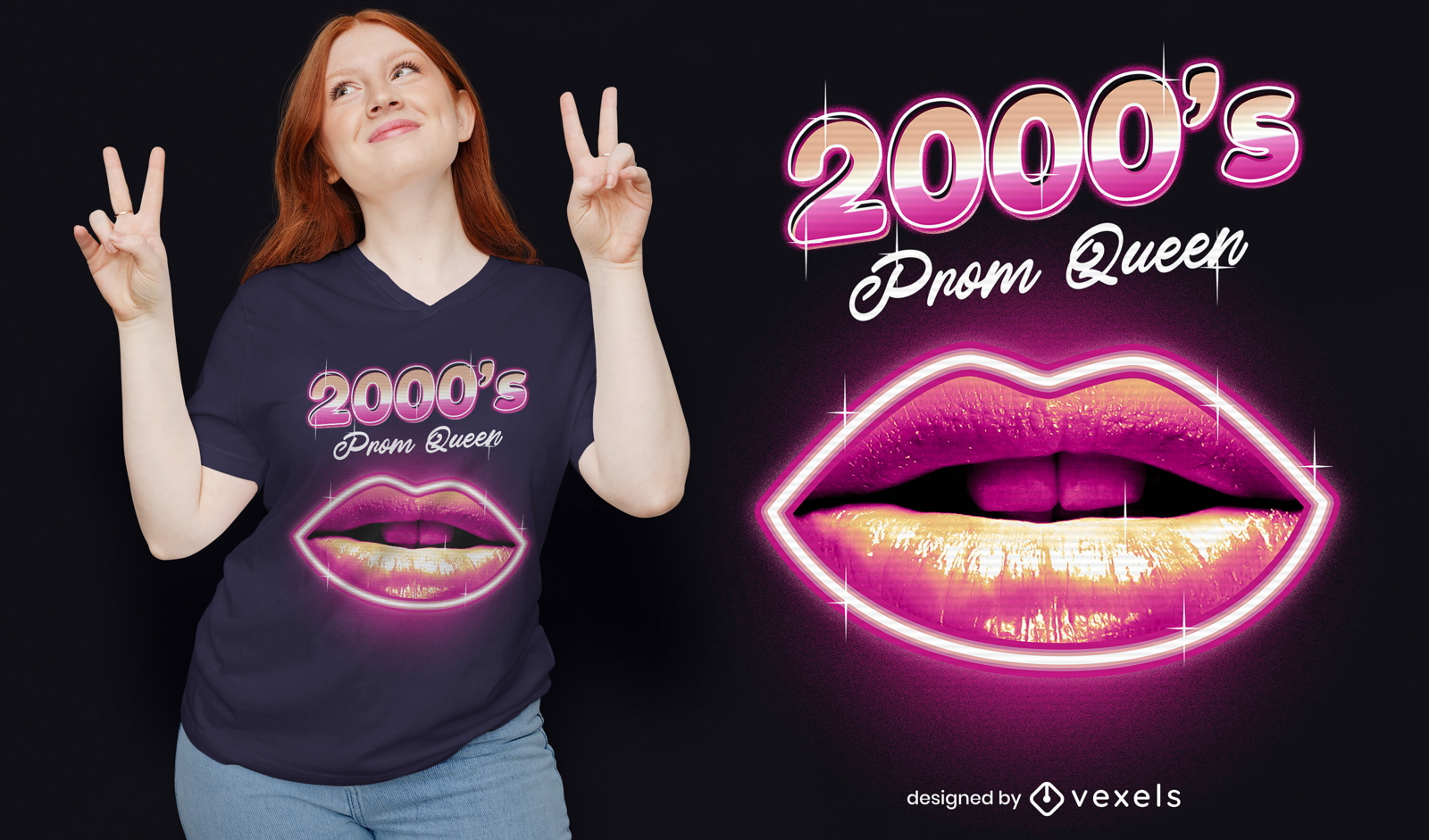 Dise?o de camiseta de labios rosados de la d?cada de 2000.