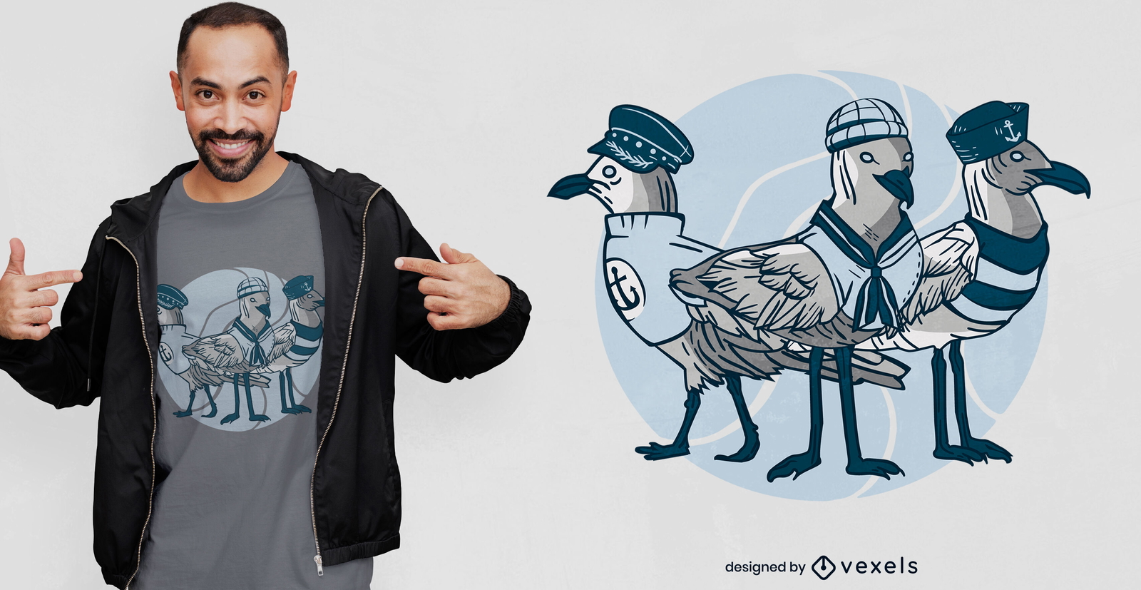 Diseño de camiseta de pájaros marineros gaviotas