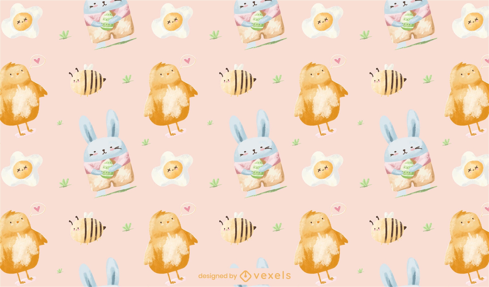 Easter animals and fried egg pattern design