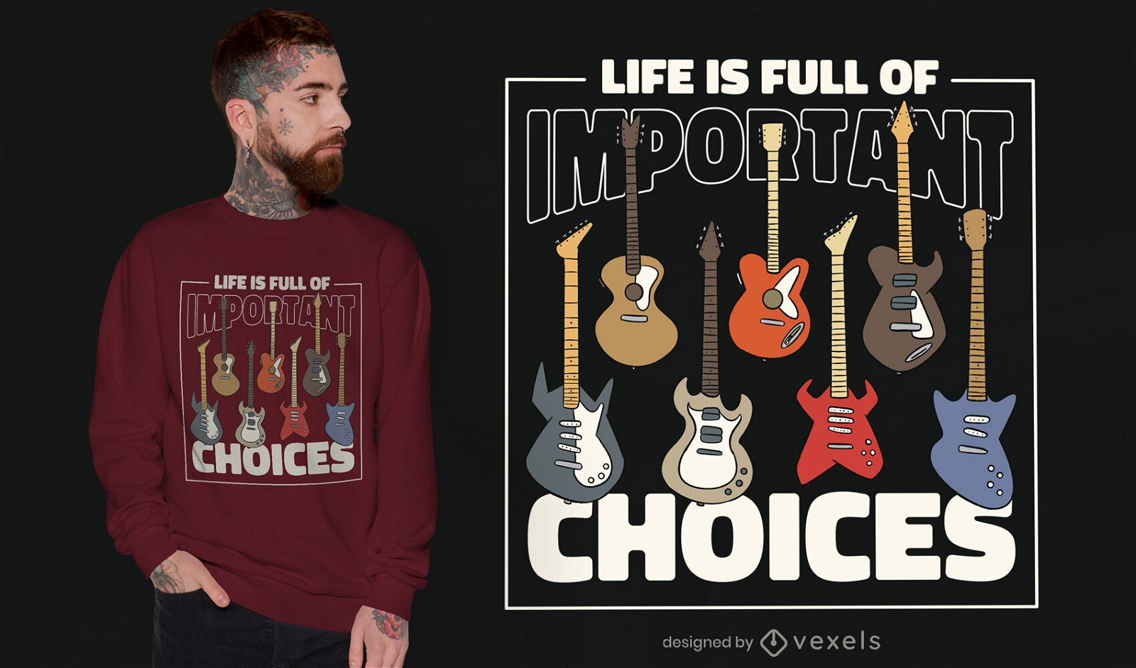 Design de camiseta de instrumentos musicais de guitarra elétrica