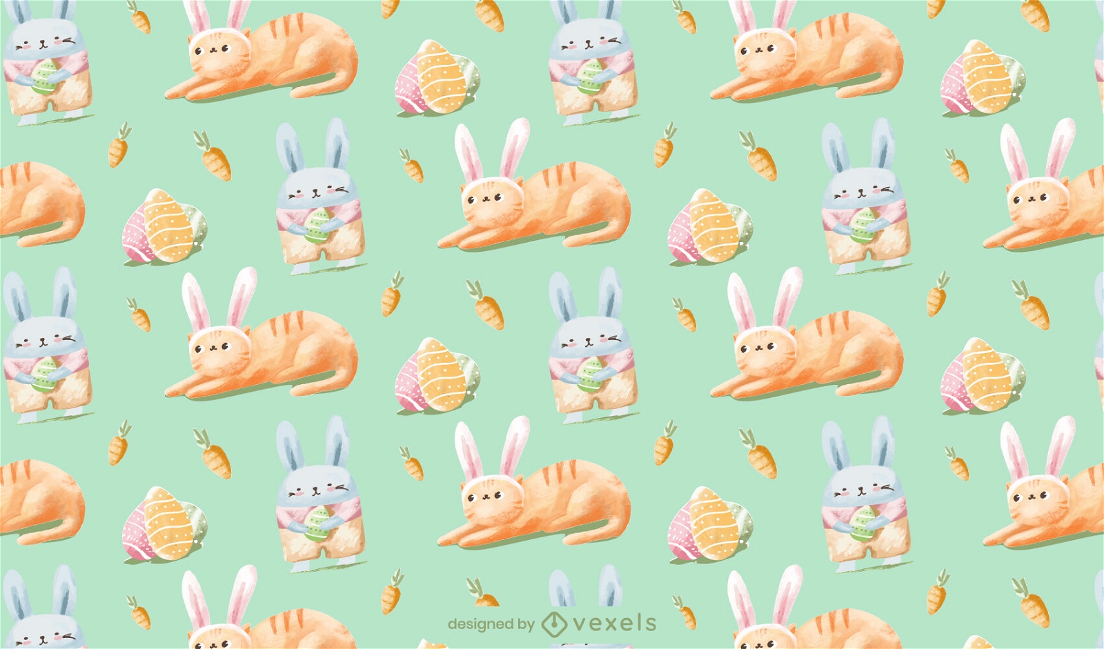 Diseño de patrón de gato y conejito de Pascua