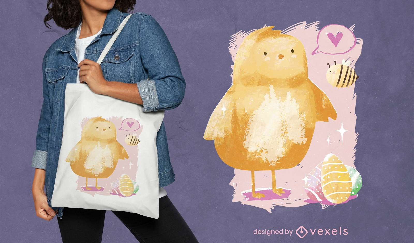 Easter chick and bee tote bag design