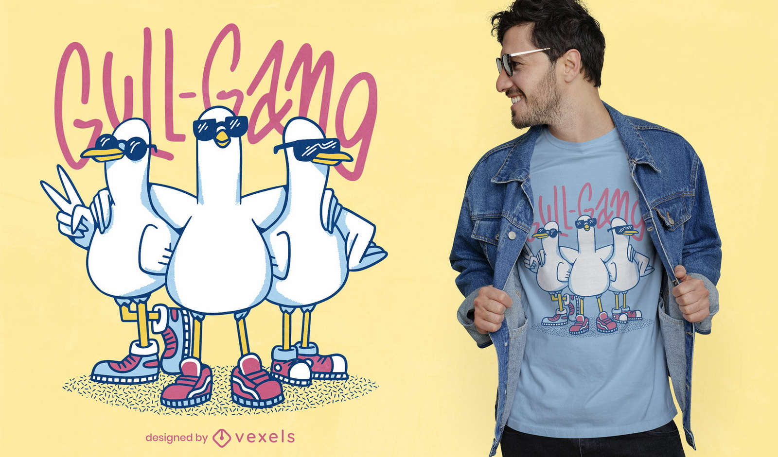 Gaivotas com design de t-shirt de óculos de sol