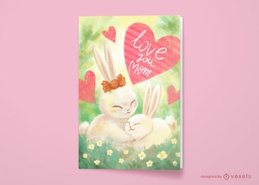 Design de cartão de saudação de mãe de coelho