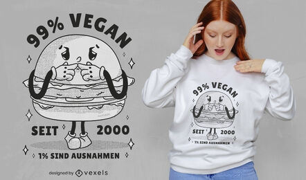 Vegan burger cartoon food t-shirt design
