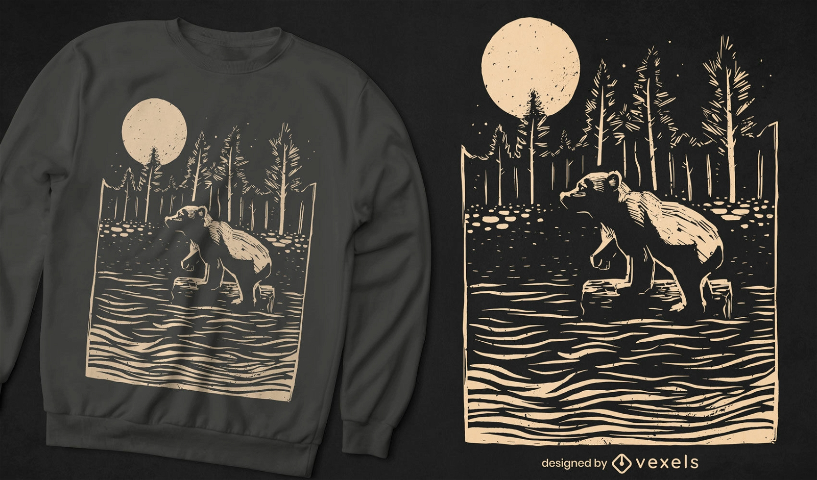 Diseño de camiseta de oso flotando en el río.