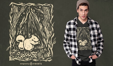 Diseño de camiseta de animal ardilla en el bosque.