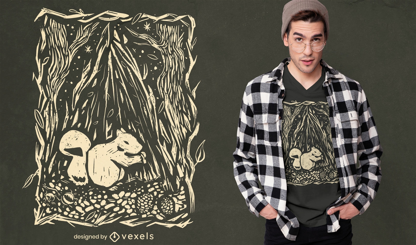 Animal esquilo em design de camiseta de floresta