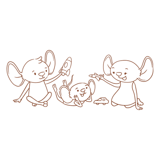 Personajes simples de animales de la familia del ratón. Diseño PNG