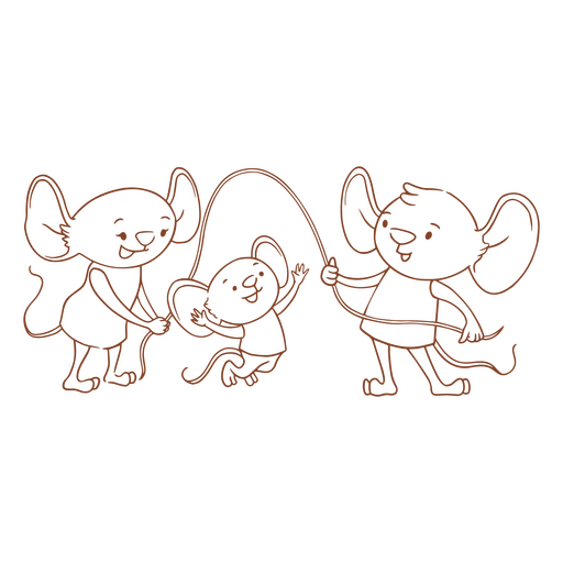 Família de ratos pulando corda personagens simples Desenho PNG