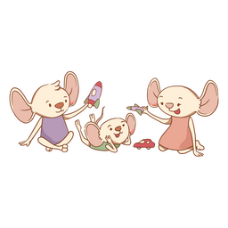 Mouse family playing animal characters PNG Design