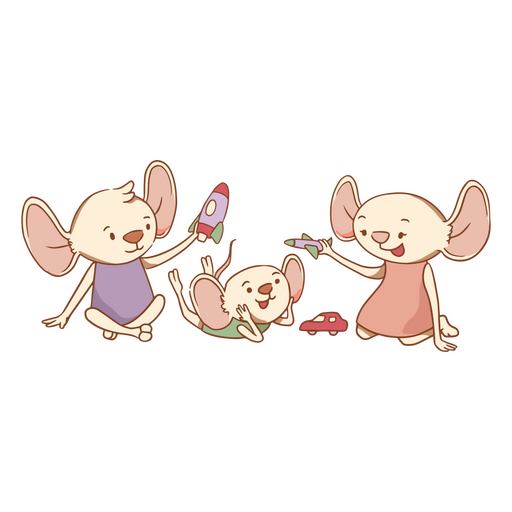 Familia de ratones jugando personajes de animales