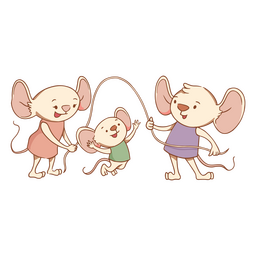 Personajes de animales de la familia del ratón saltando la cuerda Diseño PNG