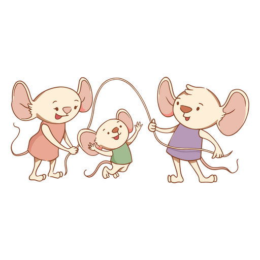 Personajes de animales de la familia del rat?n saltando la cuerda Diseño PNG