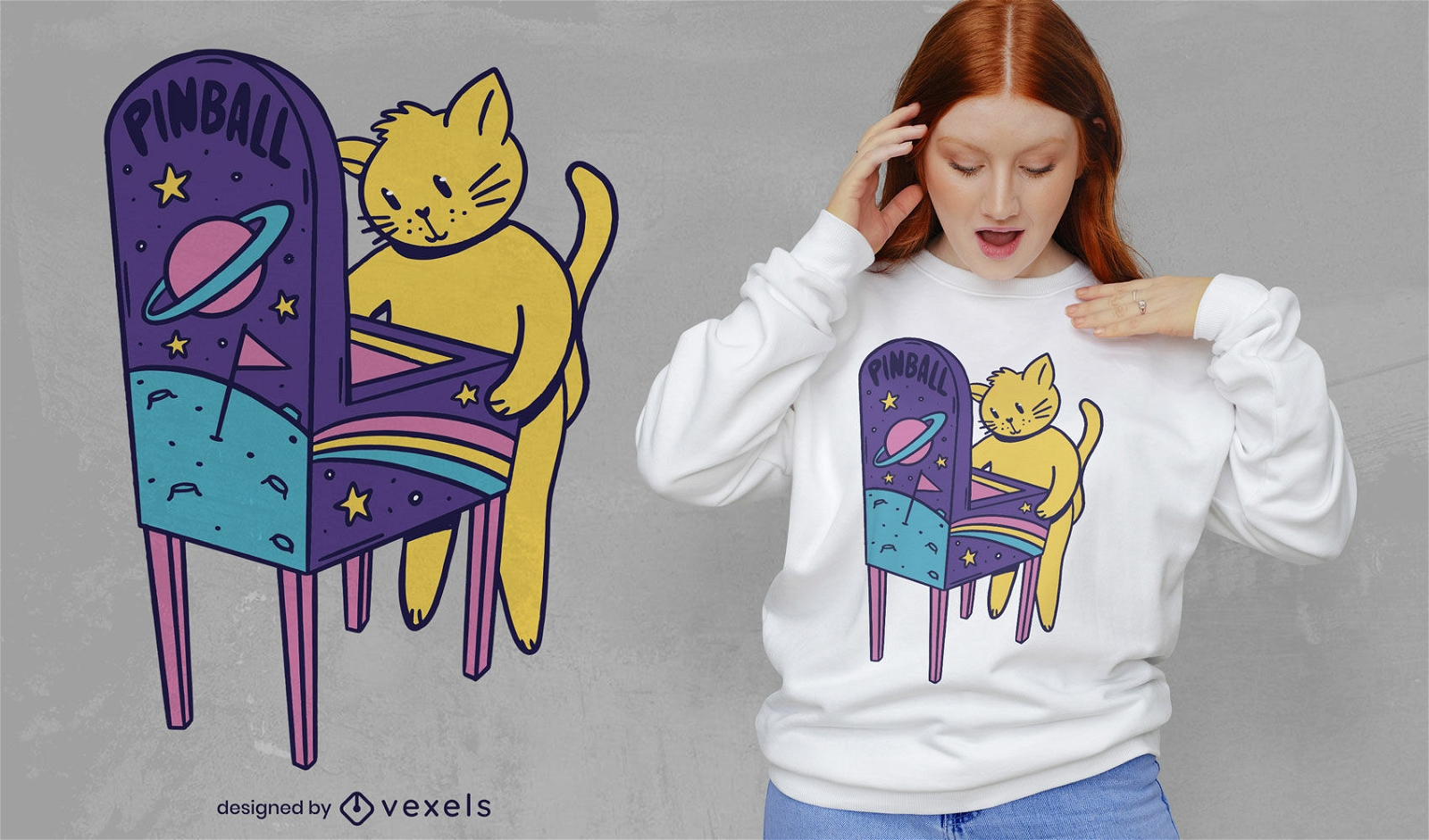 Cat animal playing pinball t-shirt design