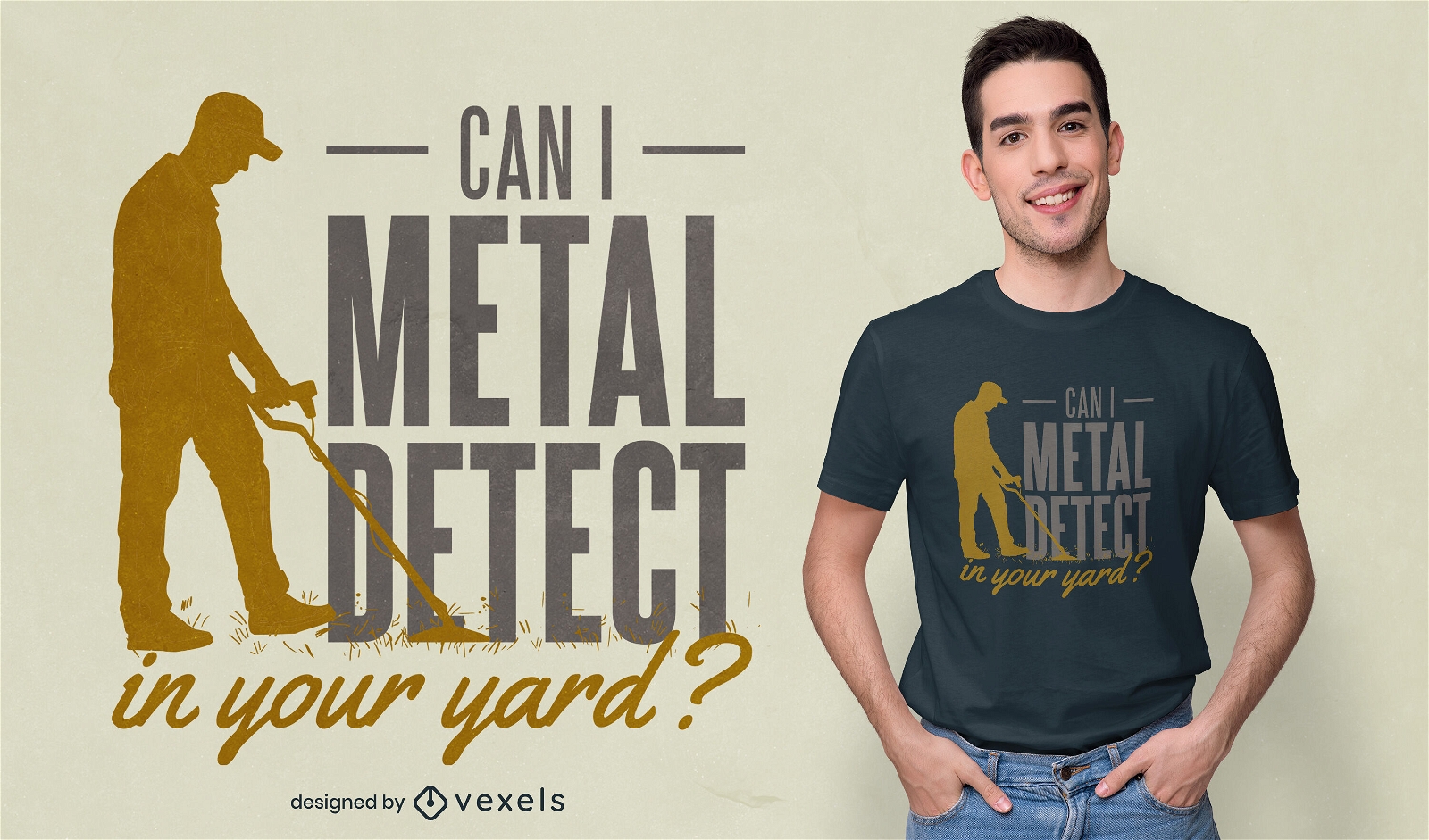 Mann mit Metalldetektor-Maschinen-T-Shirt-Design
