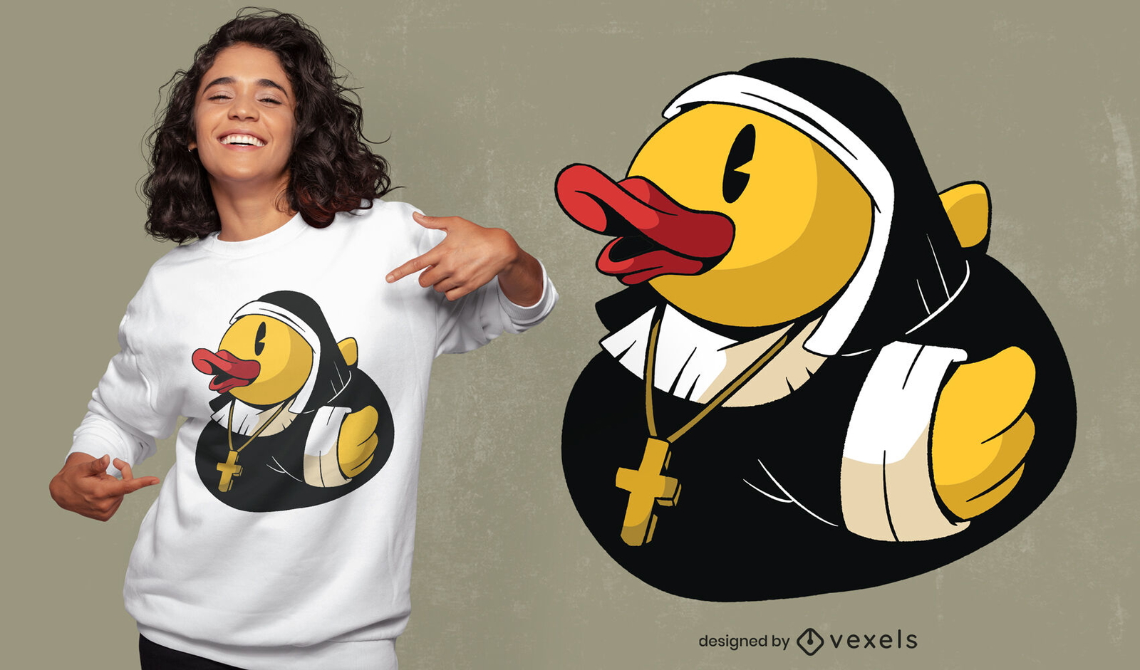 Diseño de camiseta de disfraz de monja de pato de goma