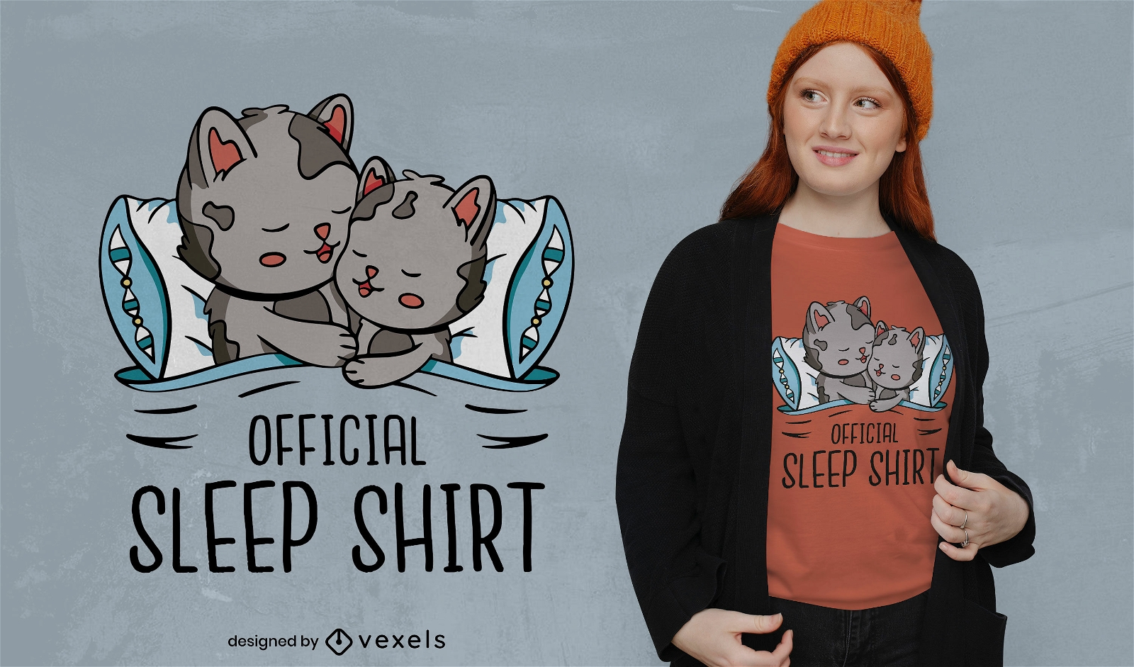 Katzen, die im Bett-T-Shirt-Design schlafen