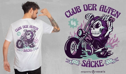 Diseño de camiseta de motocicleta con esqueleto.