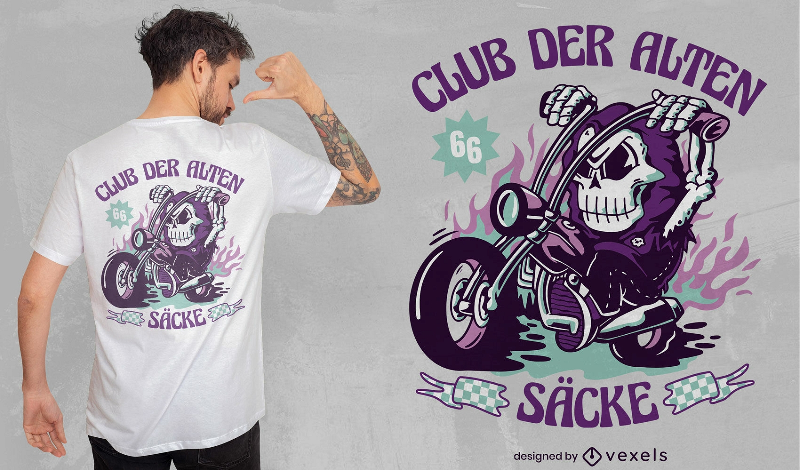 Dise?o de camiseta de motocicleta con esqueleto.