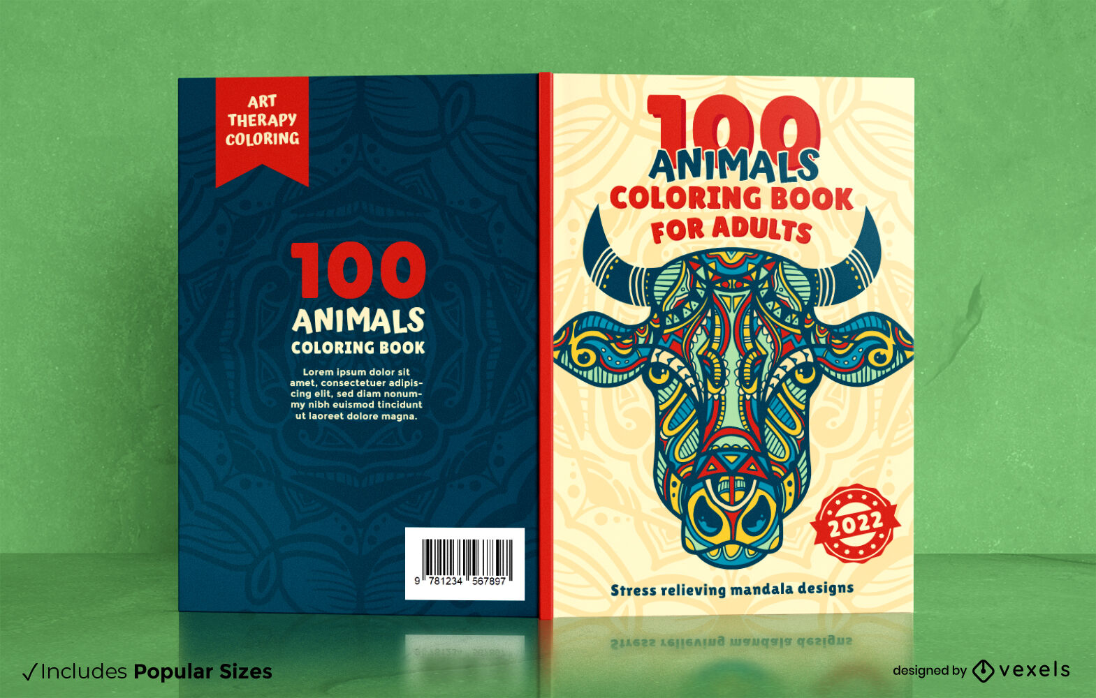 Diseño de portada de libro de animales toro mandala