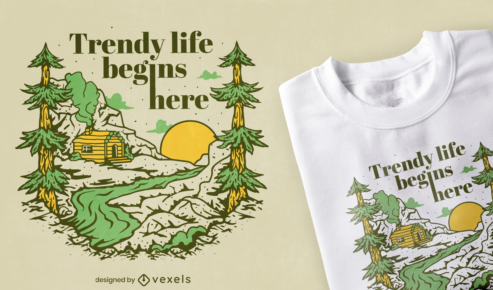 Hütte im Waldnatur-T-Shirt-Design