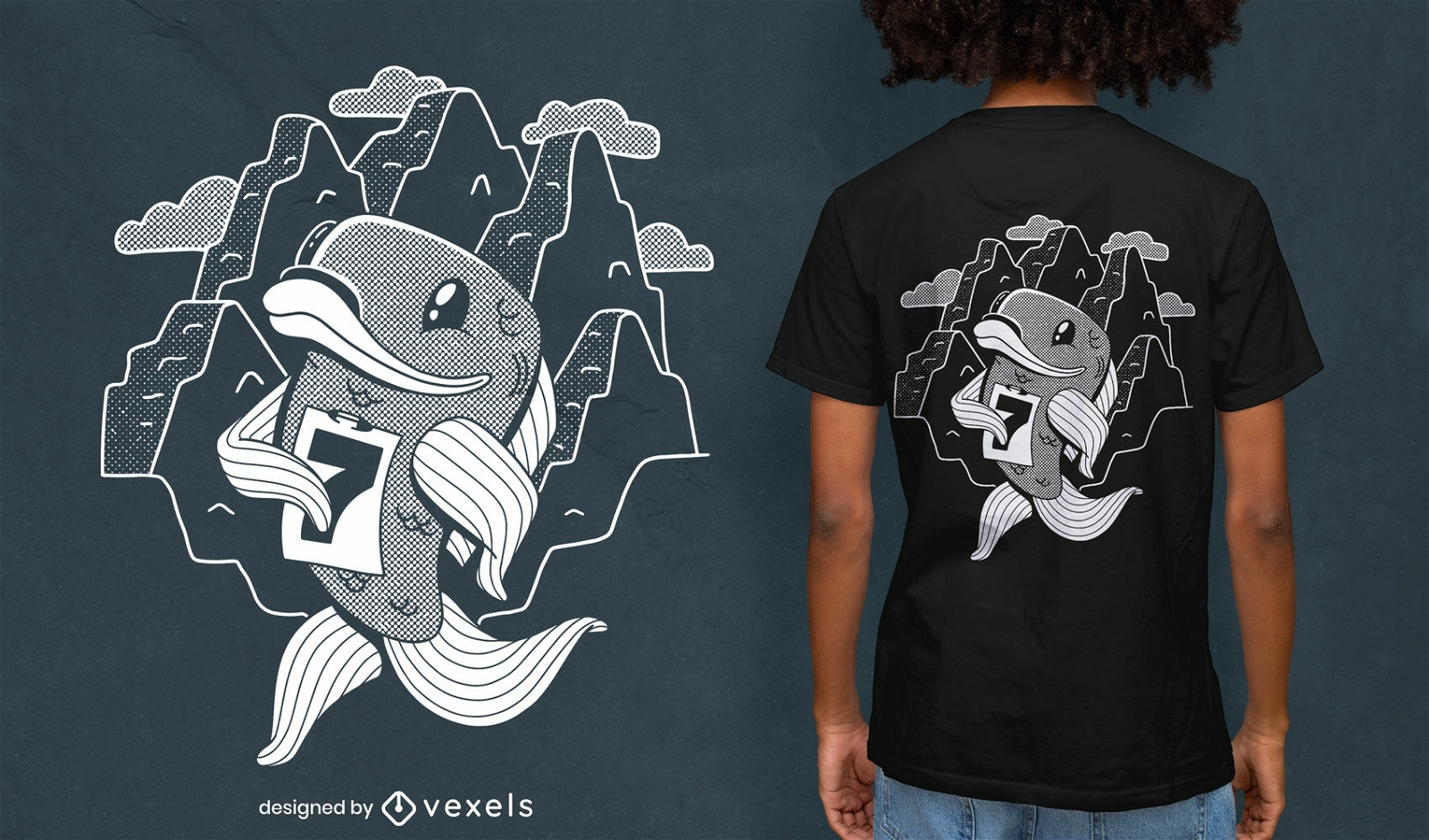 Diseño de camiseta de carrera de animales de peces.