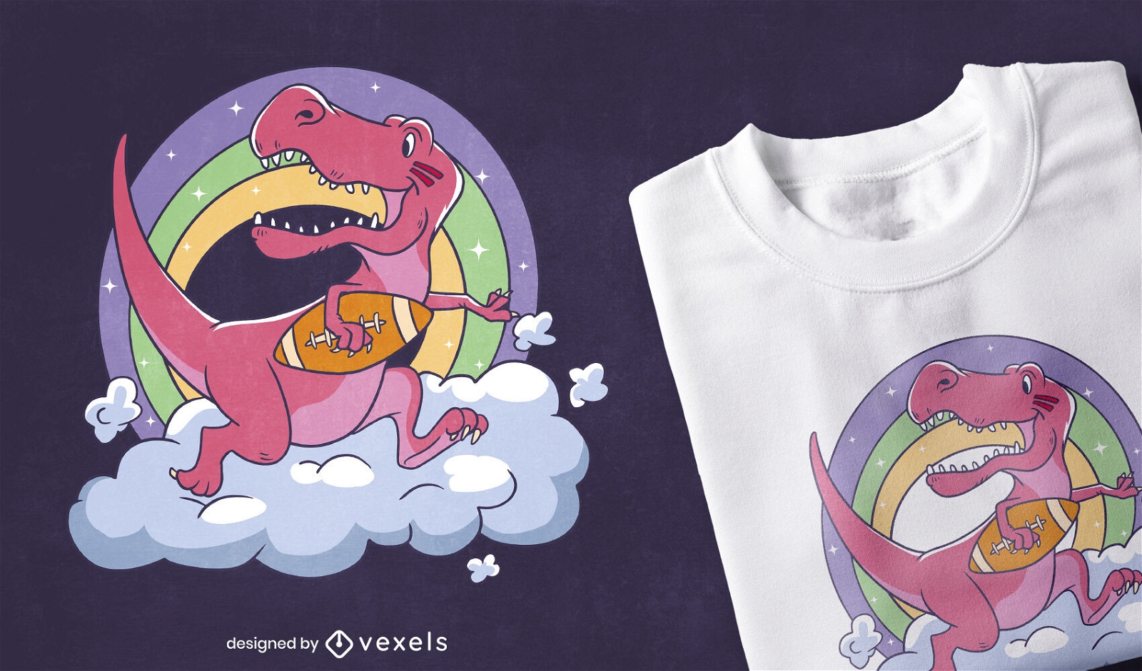 T-rex dinosaur playing football t-shirt design