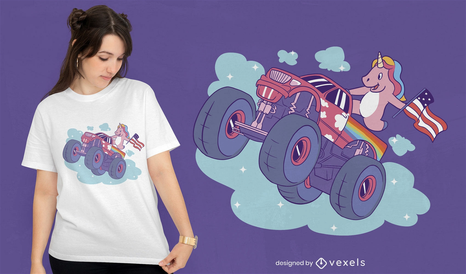 Unicorn on monster truck t-shirt design
