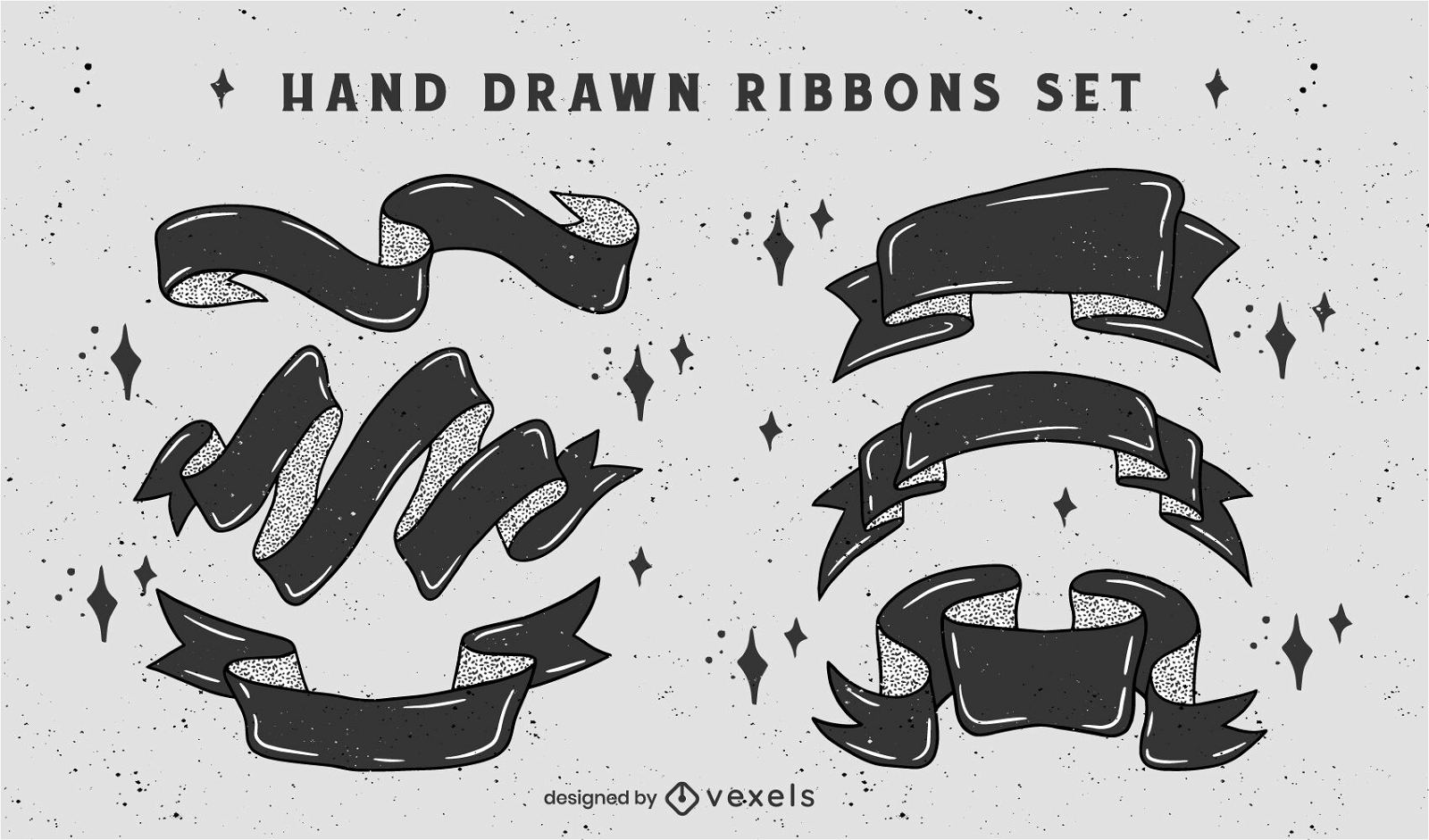 Hand drawn black ribbons set