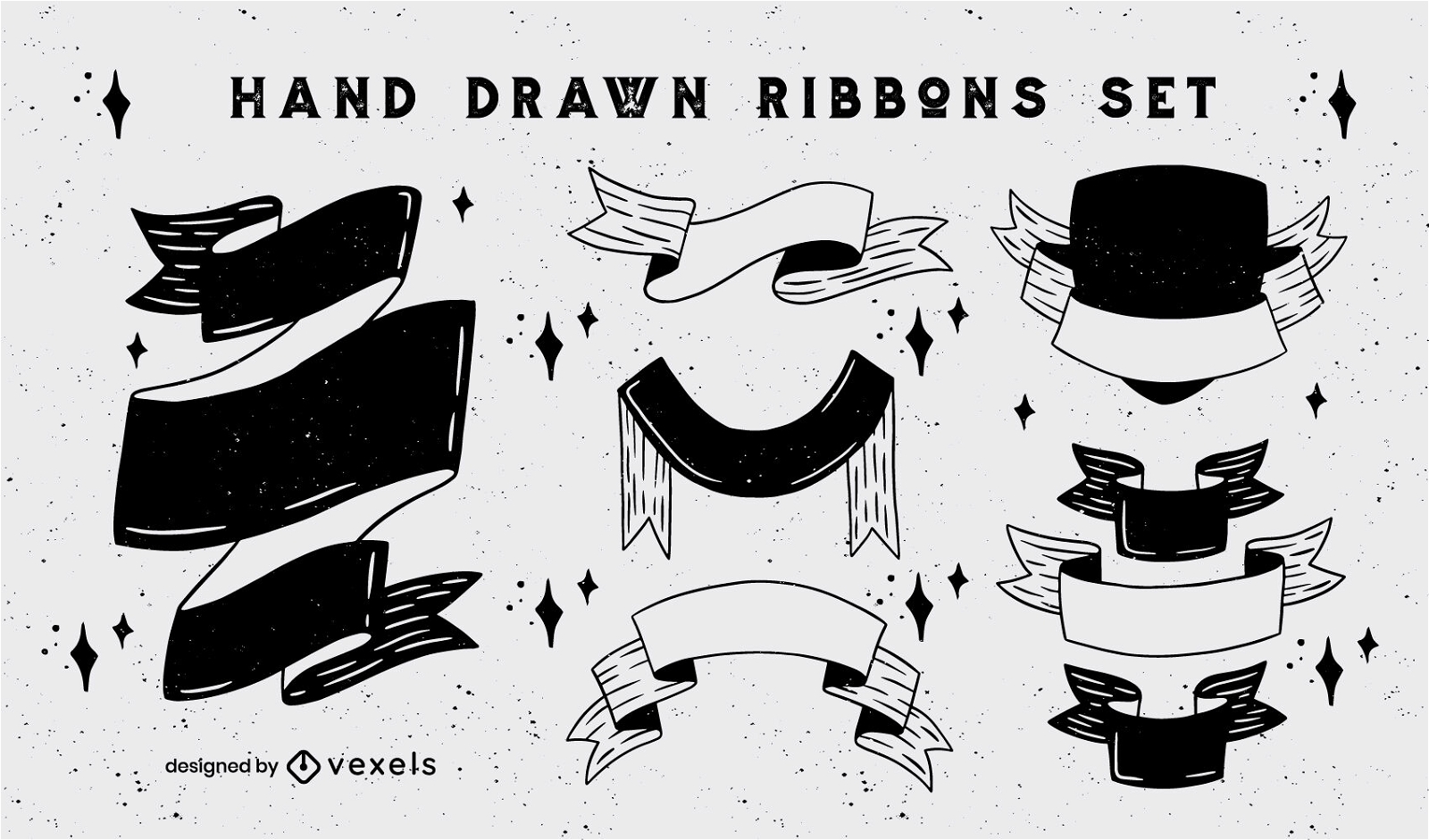 Hand drawn blackboard ribbons set