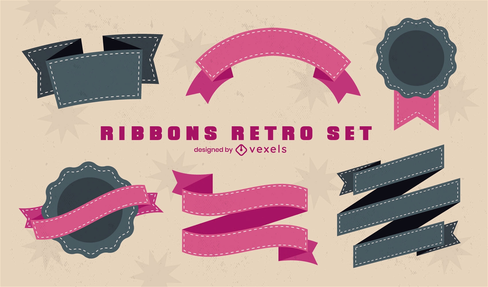Retro stitched ribbons set