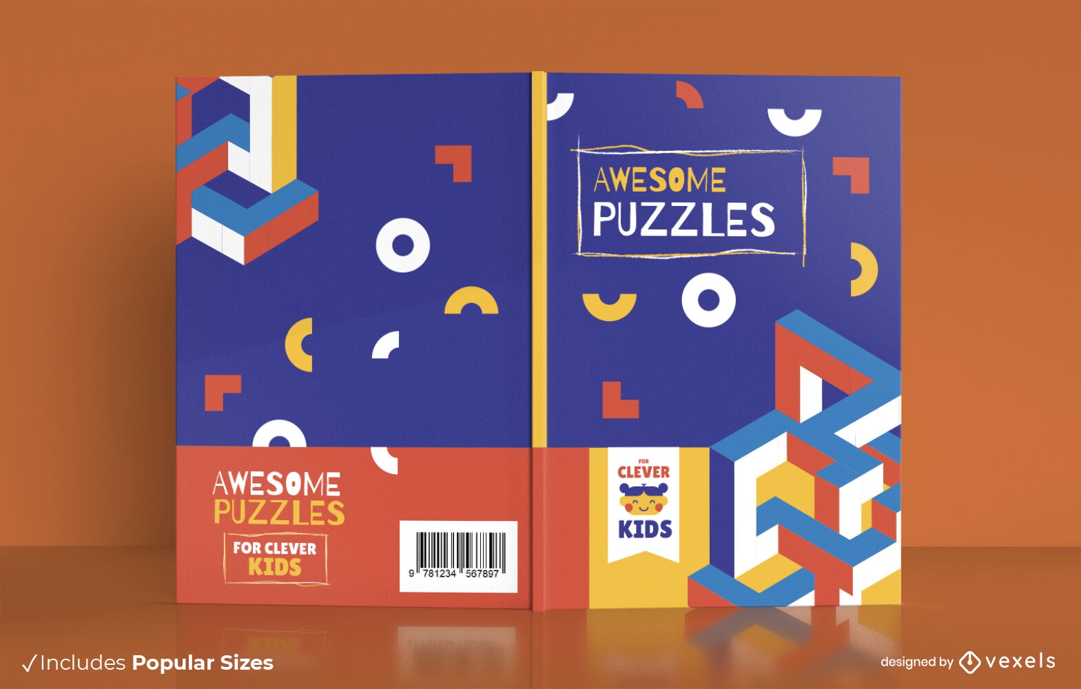 Geometric shapes puzzles book cover design