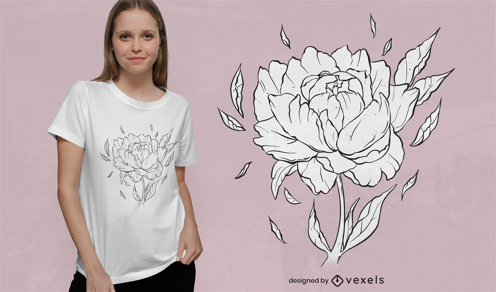 Design de t-shirt de natureza de flor de pe?nia
