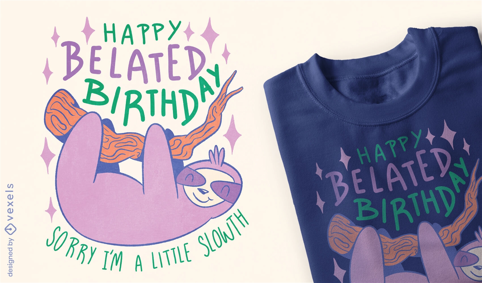 Birthday sloth animal on branch t-shirt design