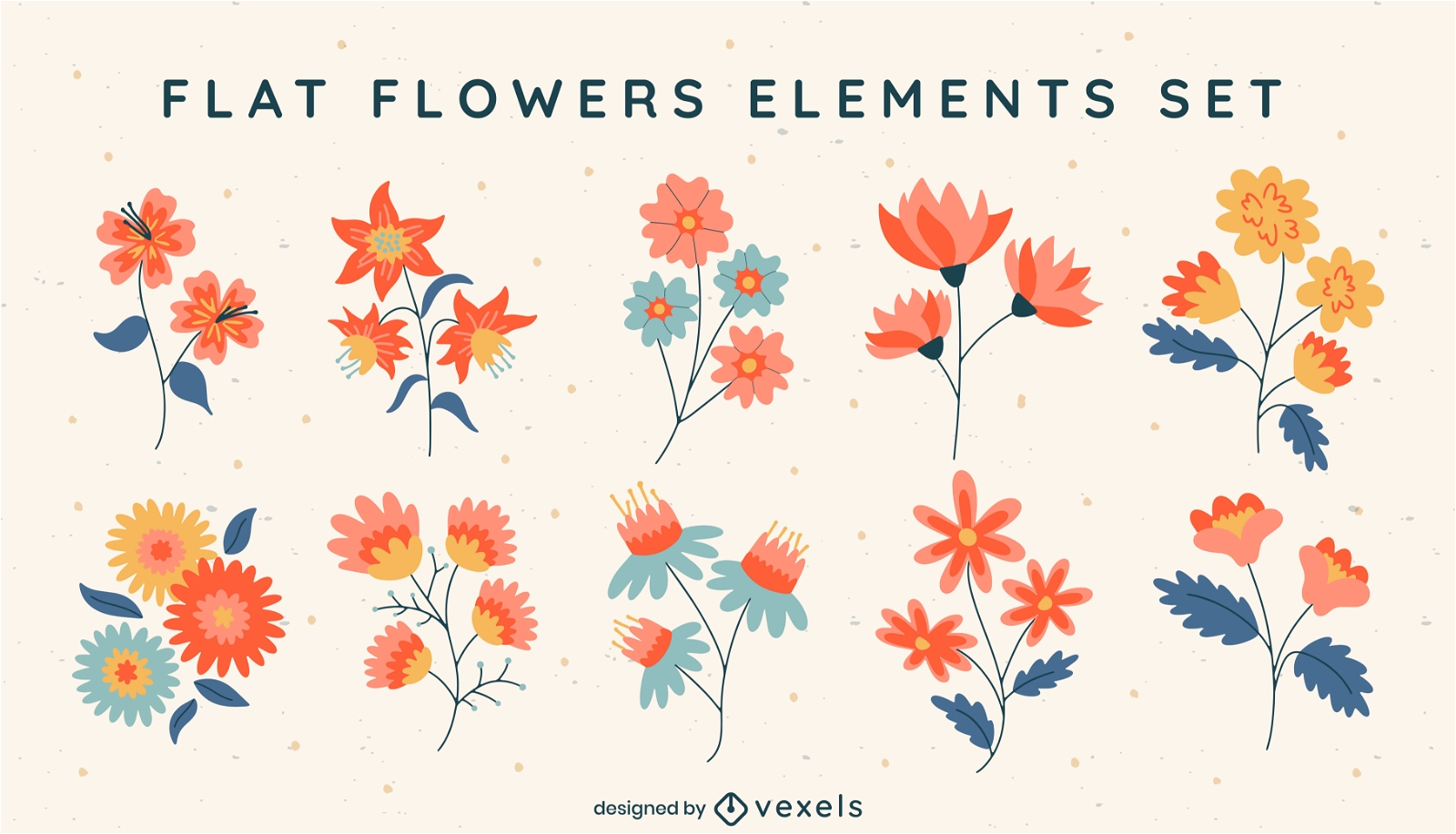 Conjunto de elementos de flores silvestres planas