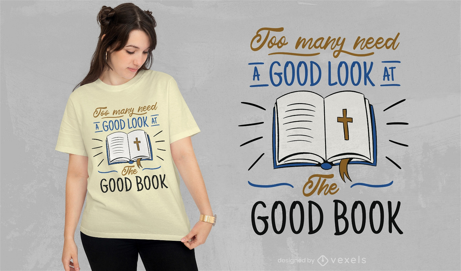 Diseño de camiseta de libro religioso bíblico.