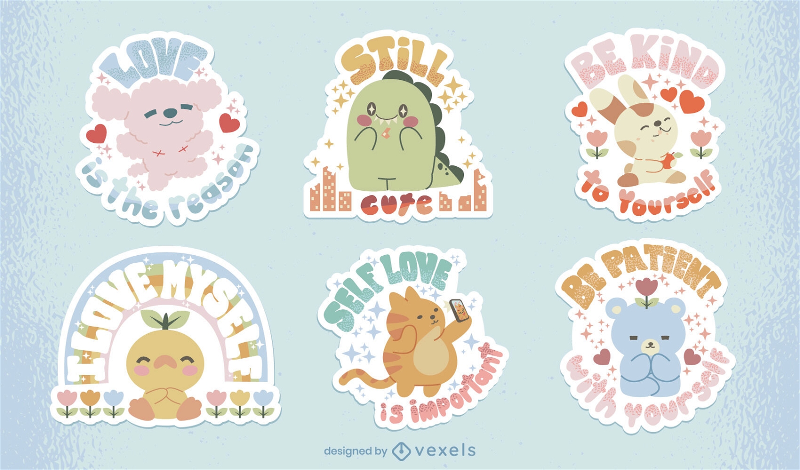 Self love characters stickers set
