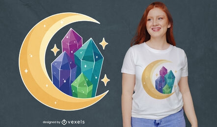 Design de camiseta mágica de lua e cristais
