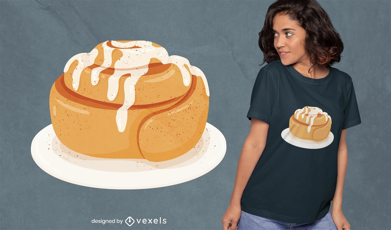 Diseño de camiseta de comida dulce con rollo de canela.