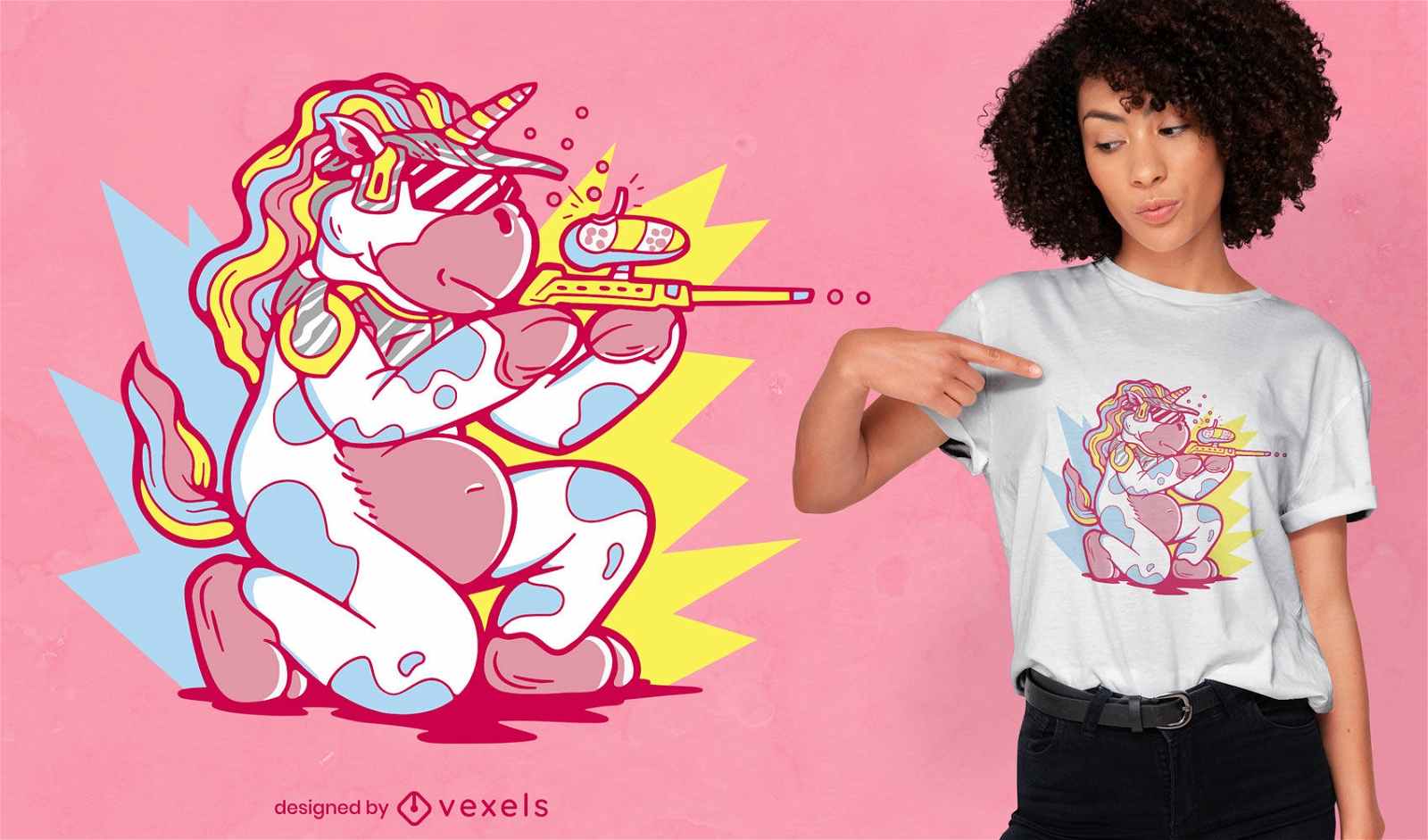 Unicorn creature playing paintball t-shirt design