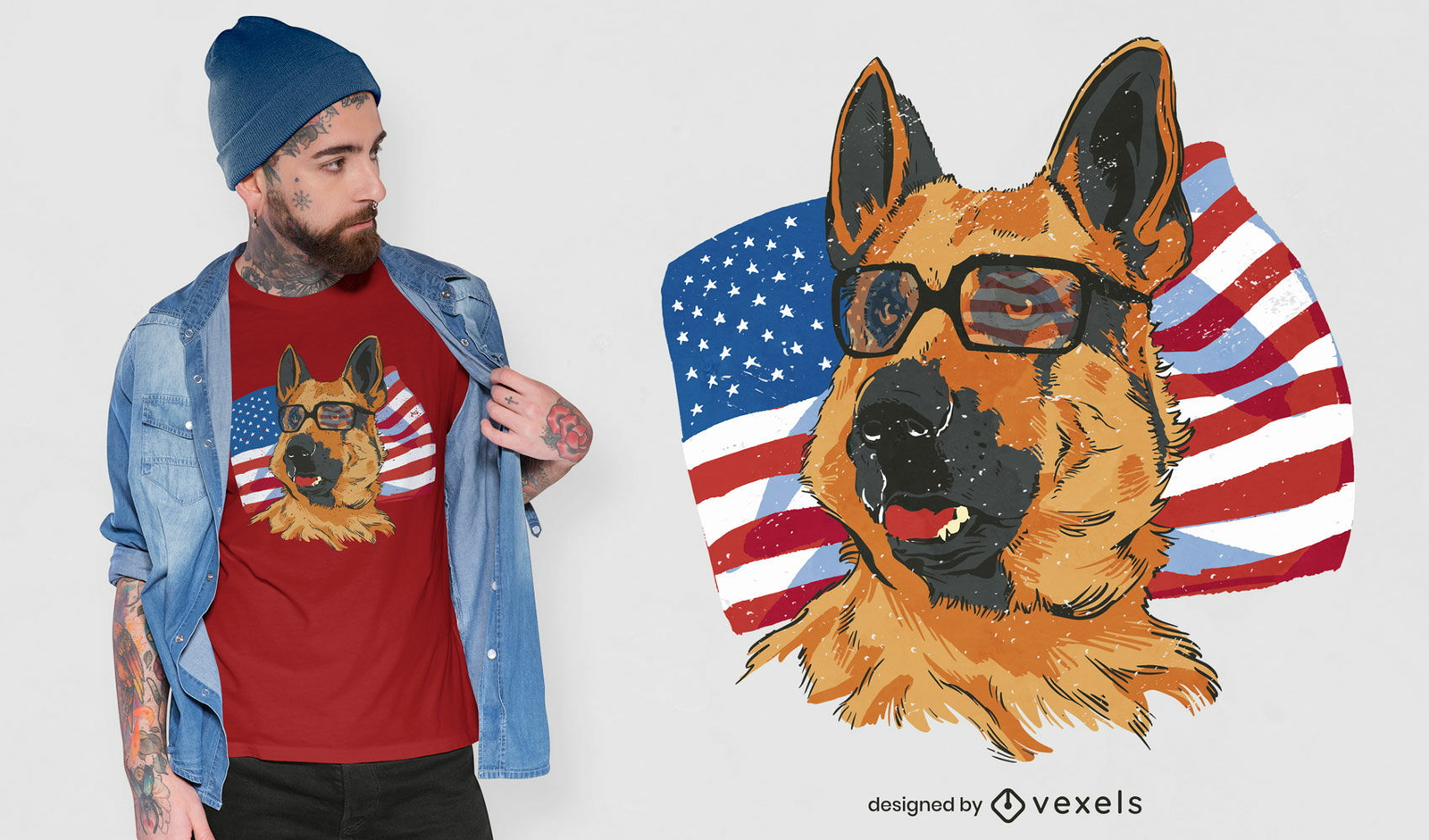 Deutscher Schäferhund USA T-Shirt Design