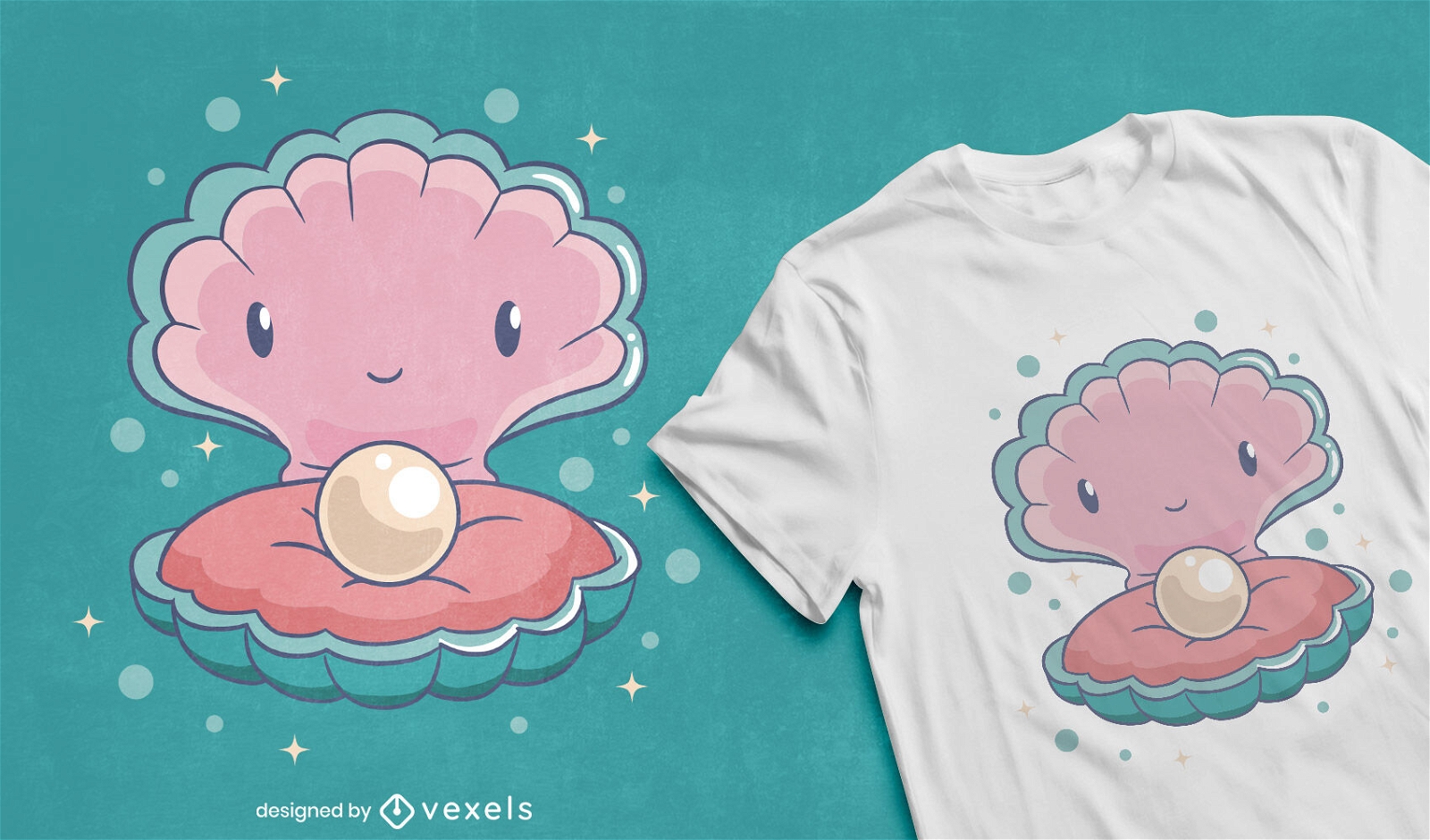 Cute clam with pearl t-shirt design