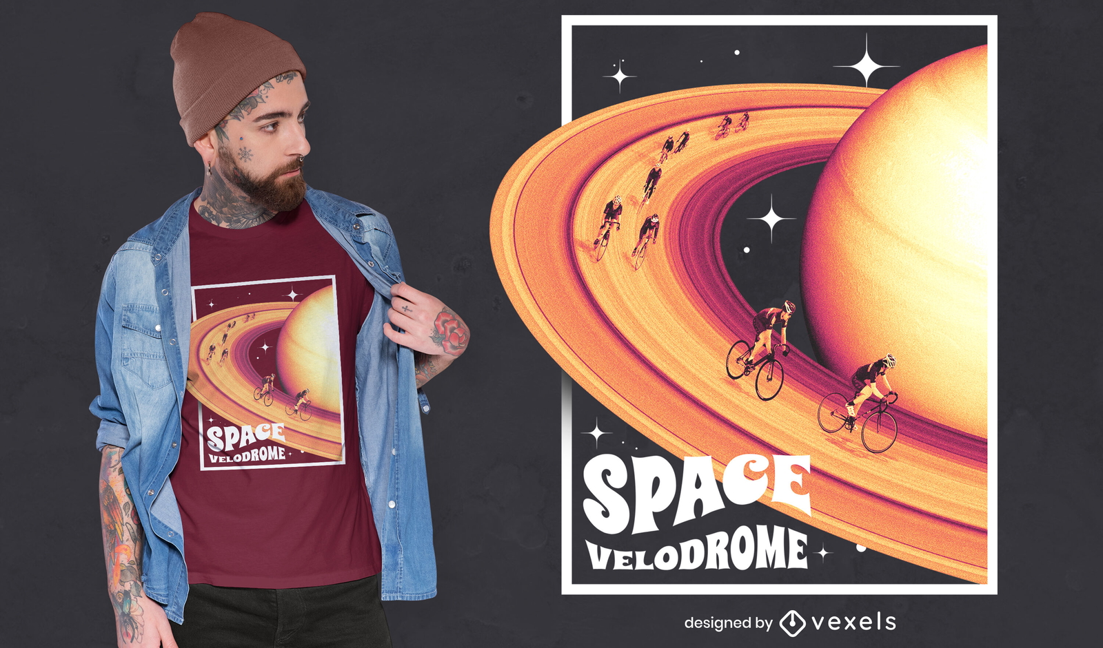 Design de camiseta de velódromo de ciclismo de Saturno psd