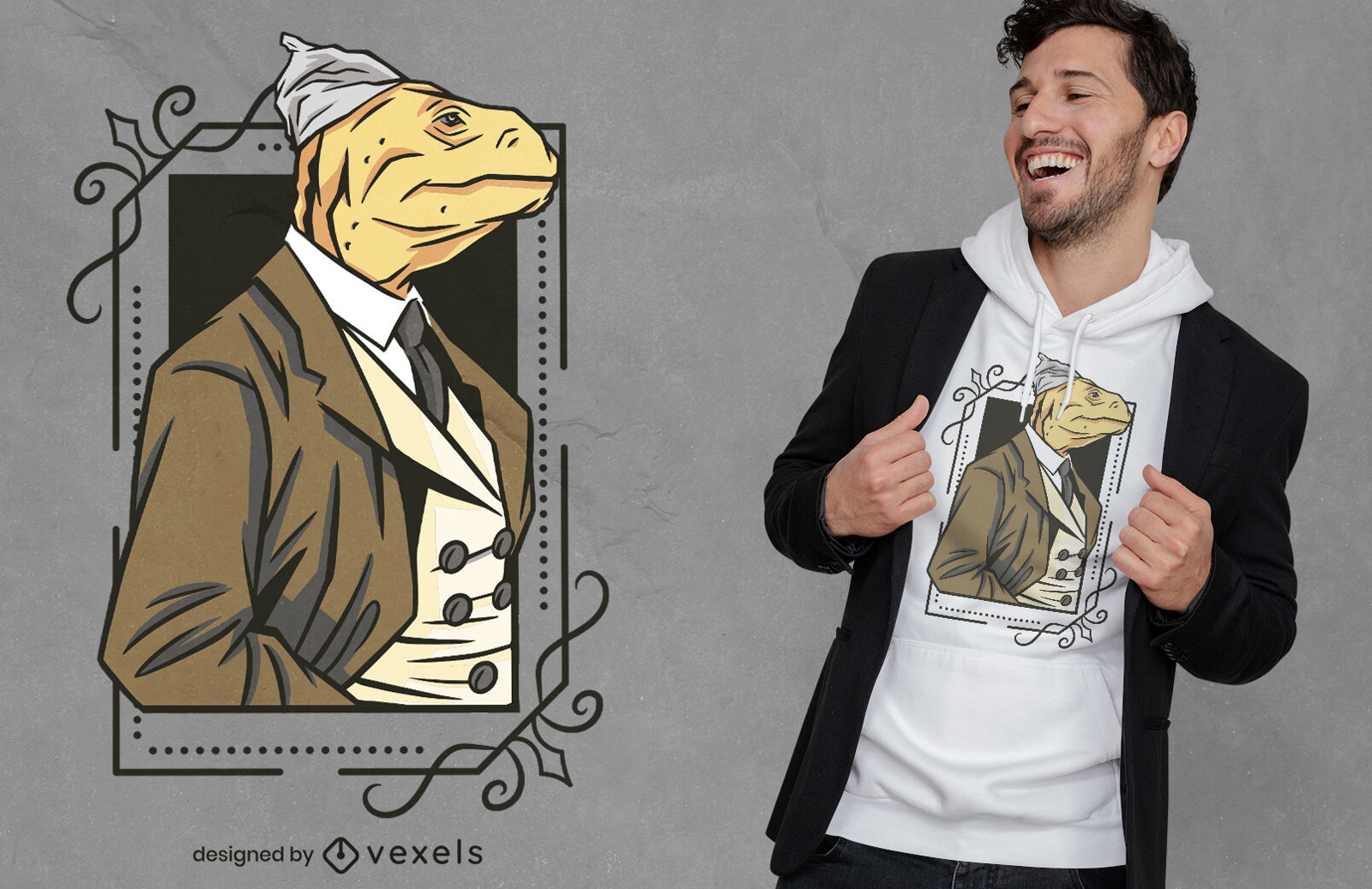 Diseño de camiseta de hombre lagarto con sombrero de papel de aluminio